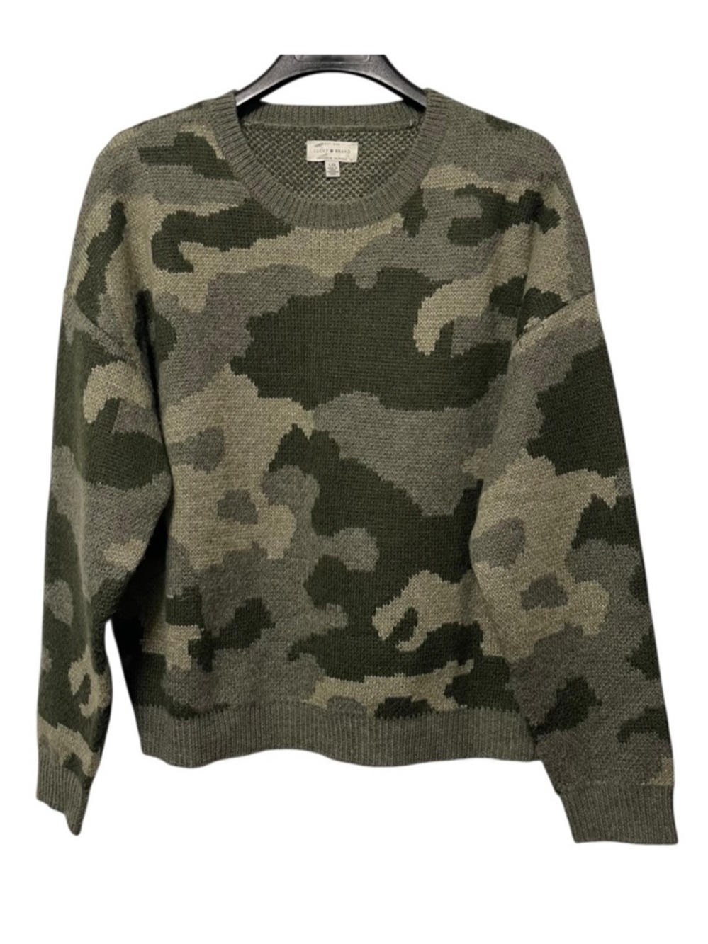 NWT LUCKY BRAND Camouflage Wool Blend Crew Neck Sweater L